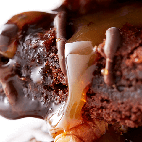 Caramel chocolate brownie.